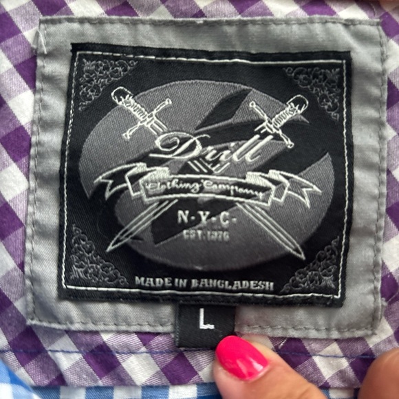 Drill brand Blue and White plaid Checkered Men's Shirt size L - Picture 2 of 3